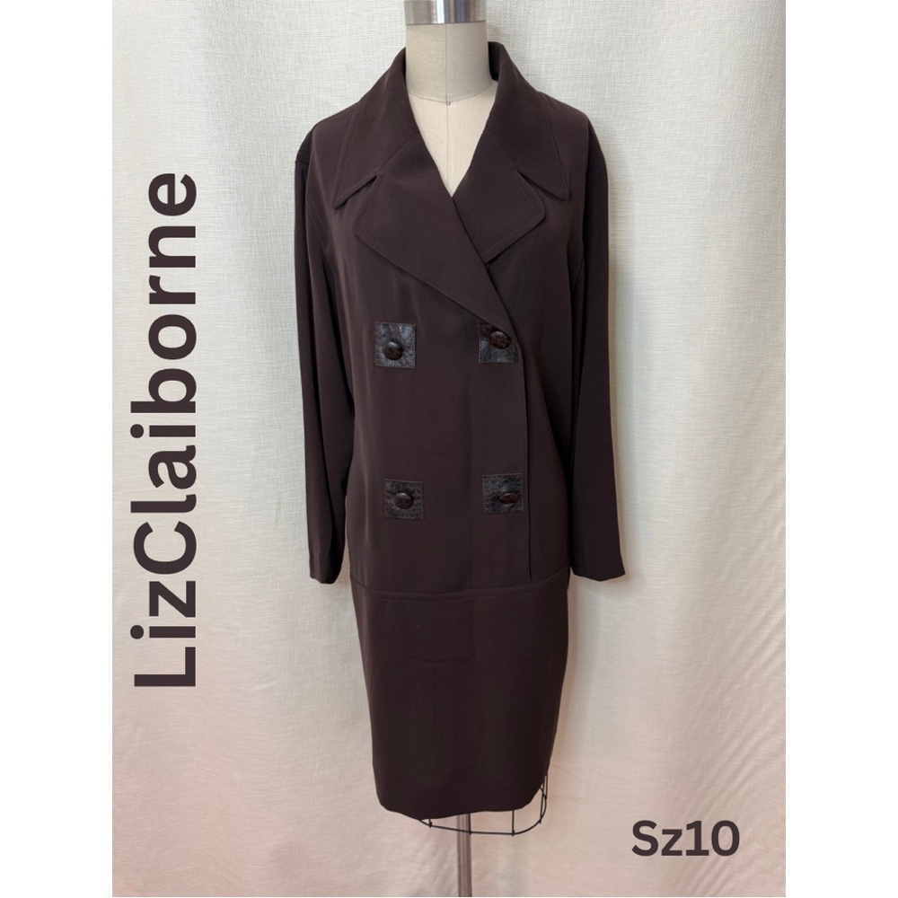 Liz Claiborne Brown Blazer Dress Size 10 Career Office Long Sleeve Classic